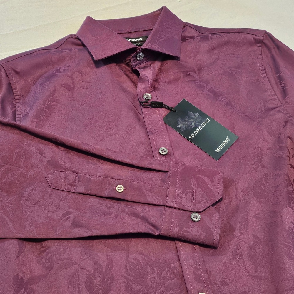 Murano Small Slim Fit INFLORESCENCE Dark Plum Floral Pattern L/S Shirt NWT L991